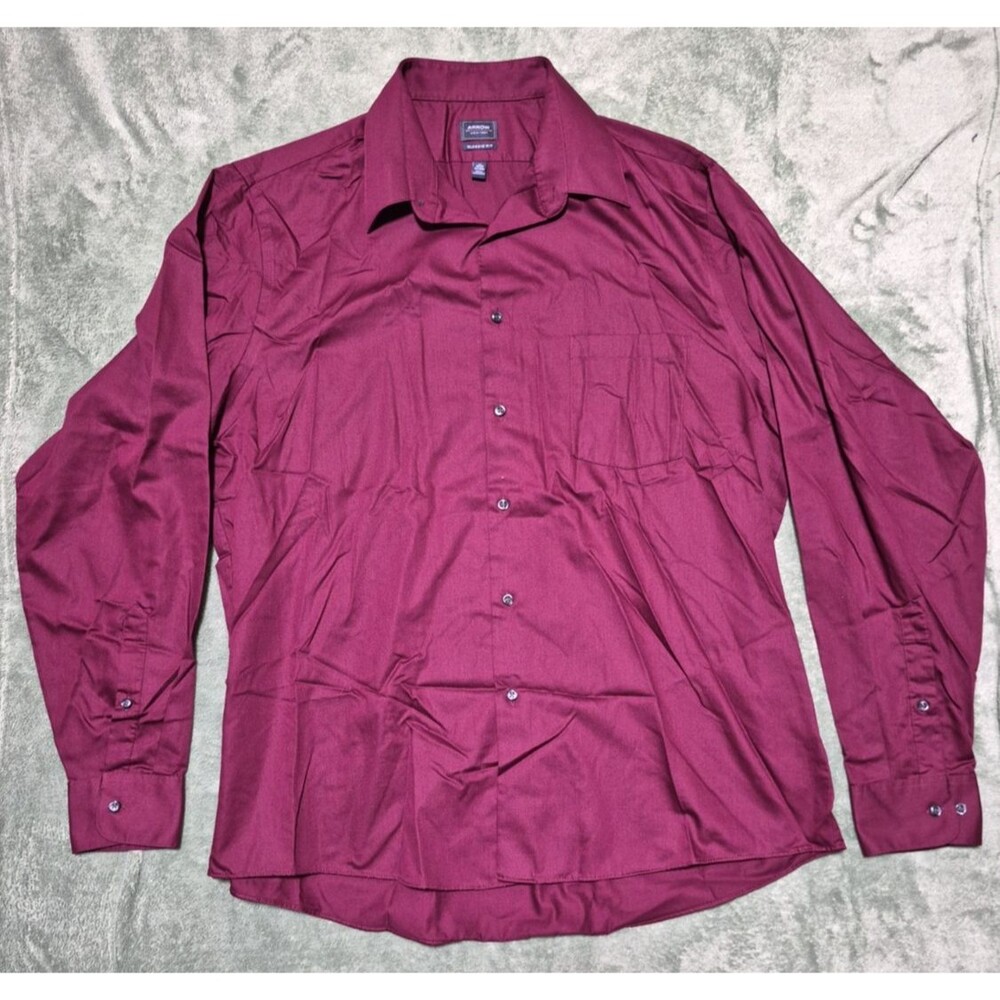 Arrow Shirt Maroon Red L/S Button Down Classic Fit Size Large 17 35/37 No Iron